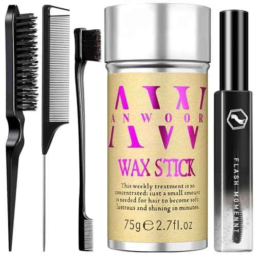 5Pcs Set: Hair Wax Stick, Hair Finishing Stick, Slick Back Hair Brush - Smooths Flyaways, Tames Frizz, Sleek Ponytails Buns - Taming Wand for Women Style Edges - Styling Accessories for Girls & Kids