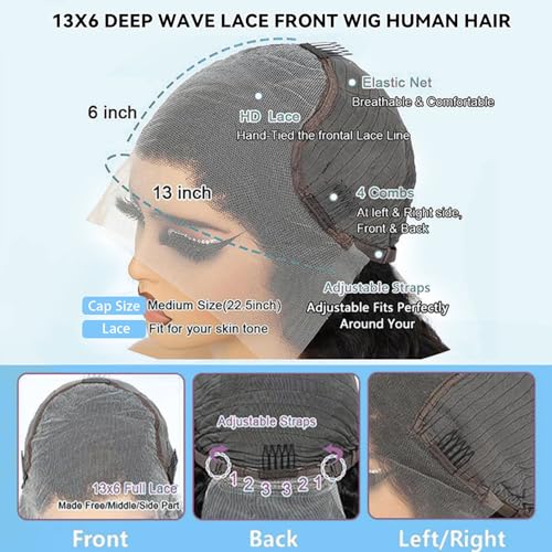 13x6 Lace Front Wigs Human Hair Pre Plucked HD Transparent Deep Wave Lace Frontal Wigs Human Hair for Women Glueless Wigs Human Hair 24 Inch