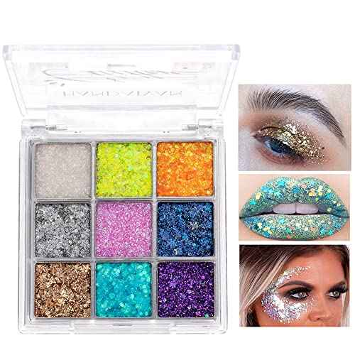 Glitter Eyeshadow Palette - Shimmer Purple Pink Blue Colorful Eyeshadow, Lip Face Eye Glitter Makeup - Lasting Waterproof High Pigmented Eye Shadow for Girl Women