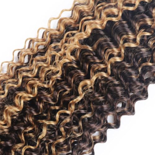 Brown Human Hair Bundles P427 Highlight Honey Blonde Curly Wave 3 Bundles Human Hair 30 32 34 Inch Double Weft Grade 12A Unprocessed Virgin Remy Hair 2 Tone #4 Mixed With Color 27 50g Per Bundle