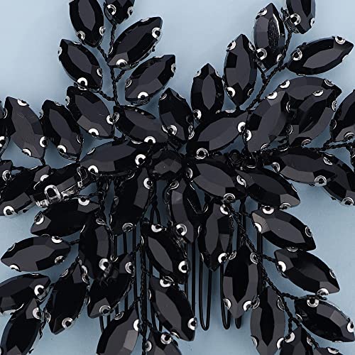 Teyglen Bridal Black Crystal Rhinestones Shiny Hair Comb Back Side Hair Comb Wedding Headpiece Prom Party Festival Hair Accessories for Women and Girls