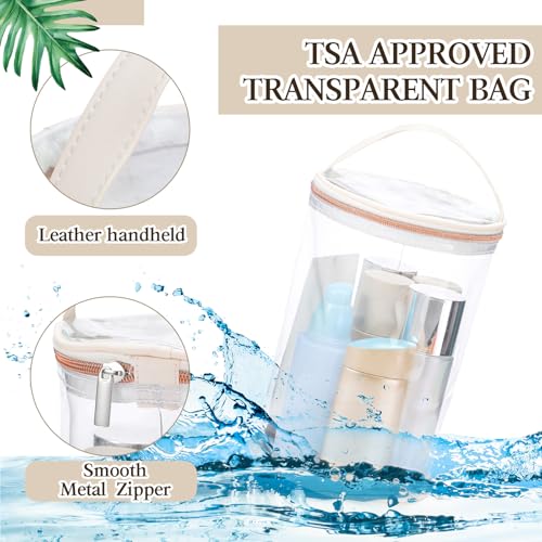 Clear Lotion Bag for Toiletry Cylinder Makeup Bag Heavy Duty Sunscreen Travel Organizer Pouch Waterproof Cosmetic Bag with Handle Zipper Gift for Christmas Beach Pool Airport Women(White)
