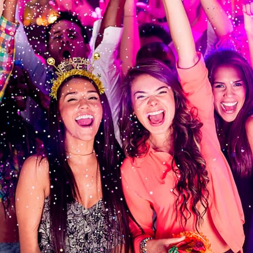FAERLIIRY Happy New Year Headband 2024 Disco Ball Glitter Headpiece Holiday Hair Accessories New Year's Eve Party Gifts (Gold, L)