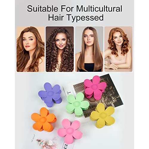 6PCS Flower Hair Clips Large Hair Claw Clips for Thick Hair Matte Non Slip Strong Hold Cute Jaw Daisy Claw Clip Colorful Clamps Thin Hair Accessories for Women Girls Gifts(Yellow)