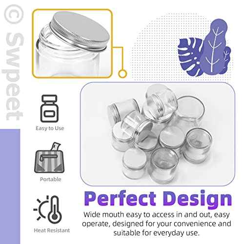 Swpeet 15 Packs 2 oz - 60ML Transparent Glass Jar with Silver Lid Assortment Kit, Round Containers Cosmetic Glass Jars with Lids Travel Jars Cosmetic Containers for Cream, Lotion