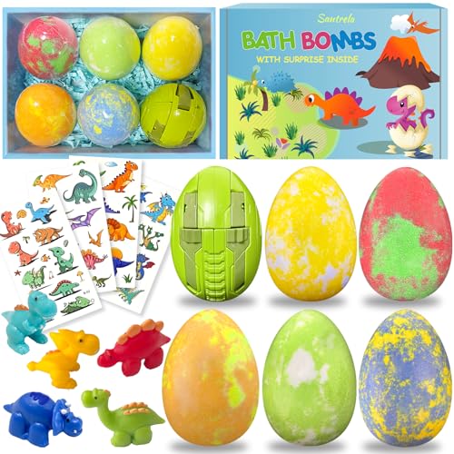 Bath Bombs for Kids with Surprise Toys Inside, Dino Egg Bath Bombs Gift Set with Dinosaur Toy for Boys Girls 3 4 5 6 7 8 9 Years, Bubble Fizzy Spa Handmade Bath Bomb Kit for Kids Birthday Christmas