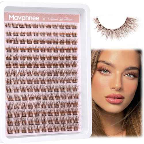 Brown Lash Clusters Natural Lash Extensions Wispy Eyelash Clusters 154 Pcs C-Curly Lashes Clusters for Everyday Wear Beginner Friendly Dark Brown Cluster Eyelash Extensions by Mavphnnee