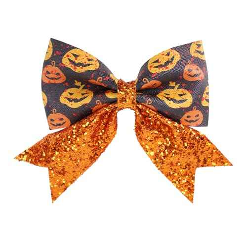 Glitter Halloween Pumpkin Hair Bow Clips for Women Girls, Sparkly Orange Fall Cheer Alligator Hairpins Big for Kids Thanksgiving Party Costume Decor Accessory Gift (A)