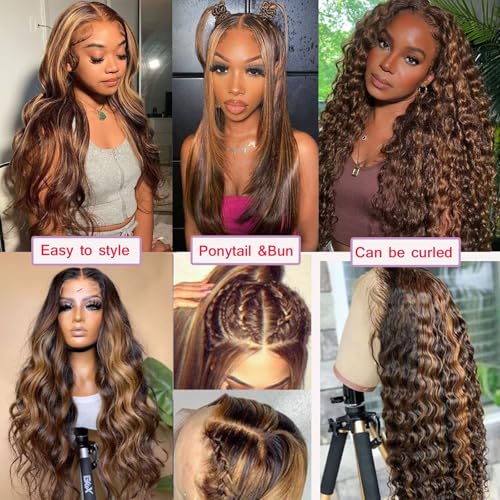 Lemoda 13x6 Highlight Straight Lace Frontal Human Hair Wigs Ombre 4/27 Outlets Sale 200 Density 20Inch 13x6 HD Transparent Lace Front Wigs Pre Plucked