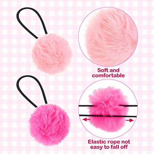 Fluffy Pom Pom Hair Accessories - 8 Elastics and Fur Ponytail Holders for Women and Girls