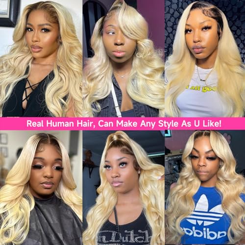 Smavida 13x4 Body Wave HD Lace Front Wigs Ombre Blonde Human Hair Pre Plucked 150% Density 22 Inch HD Transparent Undetectable Melted Glueless Wavy Lace Frontal Human Hair wigs for Women Full Ends