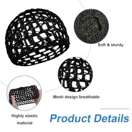 2 PCS Shower Caps Hair Nets for Sleeping,Crochet Mesh Wrap Caps for Silk Press, Curly Hair & Wig Protection,Soft Reusable Bonnets for Women, Lift Strap Weaving Sew For Women Ballet,Black