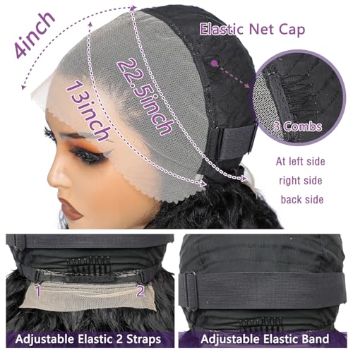 Afro Kinkycurly Wig Human Hair, 13x4 Lace Front Glueless Bob Wigs, 180 Density Pre Plucked Transparent Lace Frontal, Brazilian Kinky Straight Wig for Black Women, Natural Black 14 Inch