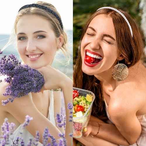 VELSCRUN Headbands for Women 7 Pcs Different Navy Blue Knotted Solid Pearl Head Bands Non Slip Hair Band for Womens Gilrs Thin Thick Short Hair Fashion Accessories