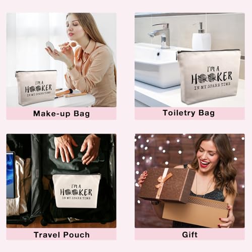 Funny Crochet Gifts Makeup Bag, Crochet Gifts for Crochet Lovers, Crochet Knitting Gifts Christmas Friendship Fun Gifts Funny Birthday Gifts for Women Friends Sister Mom Travel Cosmetic Bag