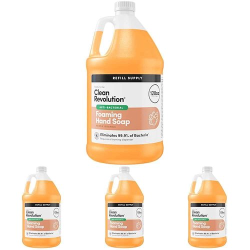 Clean Revolution Antibacterial Foaming Hand Soap Refill, 128 Fl Oz, Fresh Orange Scented - Made in USA (Pack of 4)