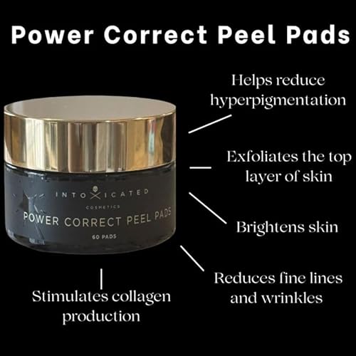 Intoxicated Cosmetics Power Correct Peel Pads - Alpha and Beta Hydroxy Acid Exfoliating Treatment for Fine Lines and Wrinkles - Brightening Pads with Niacinamide and Green Tea Extract for Radiant Skin