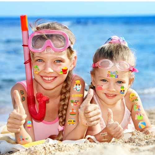 50 PCS Summer Party Temporary Tattoos for Kids, Hawaiian Luau Themed Tattoos for Birthday Party Supplies Pool Party Tropical Beach Tattoo Stickers for Kids Boys Girls Party Bag Filler