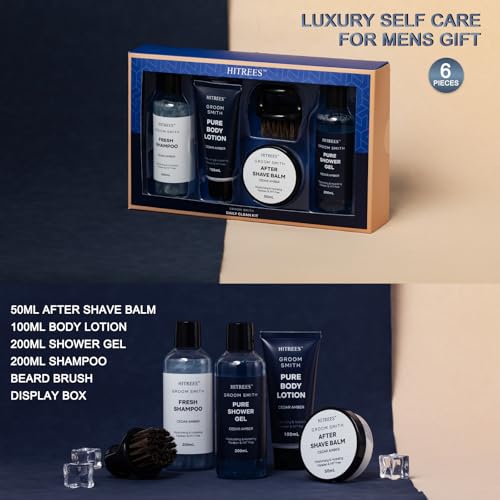 Fathers Day Gifts for Men Dad Care Package Self Care Kit, 5 Pcs Cedarwood & Amber Fragrance Spa Gifts for Man, Fathers Day Gifts, Travel Kit For Men,Mens Travel,Christmas Gift for Women