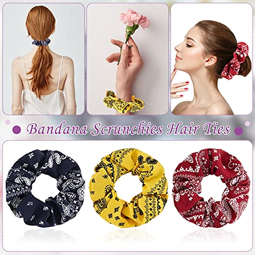 16 Pieces Bandana Scrunchies Cotton Hair Scrunchies Elastic Soft Silk Colorful Bandana Hair Ties Accessories for Women Girls