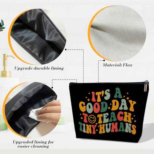 Teacher Gifts Makeup Bag, It's A Good Day To Teach Tiny Humans, Teacher's Day, Appreciation Week, Back to School, Thank You Gifts for Women Female Coworker Educator, Boho Cosmetic Bag for Purse