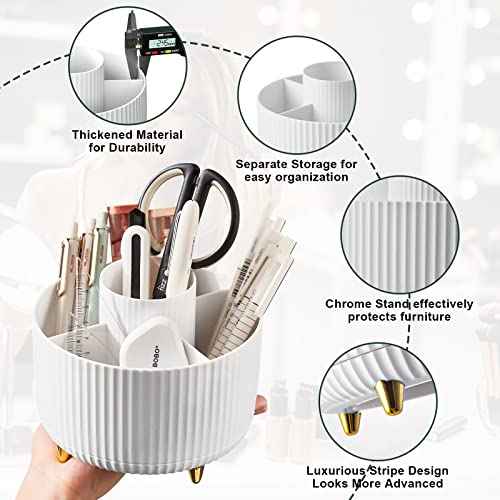 Diesisa Makeup Brush Holder Organizer,360¡Æ Rotating Makeup Brush Organizer,5 Slot Make up Brushes Cup for Cosmetics, Nail Polish, Art Supply, Bathroom Vanity Desktop Organizer - White