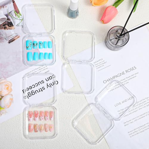24 pcs Press on Nails Storage Boxs with 120 Pcs Adhesive Double Sided Tape Acrylic Nail Display Box Artificial False Nail Box Organizer Fake Nail Case Transparent Nail Packaging Boxes for Nail Salon