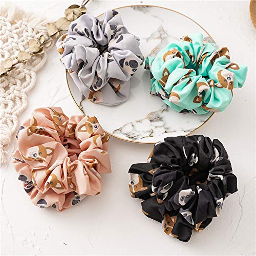 4 Pack pug gifts pug Dog Scrunchies for Hair Cute Dog Hair Ties Accessories for Women Girls Chiffion Cartoons Scrunchy Hair Bands, Pet Dog Hair Scrunchies