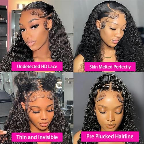 200% Density 22 Inch 13x6 Deep Wave Lace Front Wigs Human Hair Curly HD Lace Front Human Hair Wig Pre Plucked 100% Real Human Hair No Synthetic Blend No Tangle No Shedding Triple Lifespan 3X
