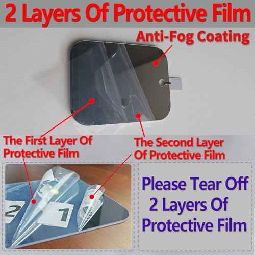 Shower Mirror Fogless for Shaving(Medium 8x6 inch), Unbreakable Deluxe Plexiglass Makeup Mirror with 2 Adhesive Hooks, Locker Mirrors for Shower, Shower Mirror Fogless, Portable Handheld Camping