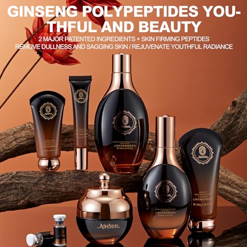Ginseng Anti-Aging Skincare 12-Piece Set With Facial Cleanser, Face Serum, Face Cream, Eye Cream, Toner Skin Care Kit For Women