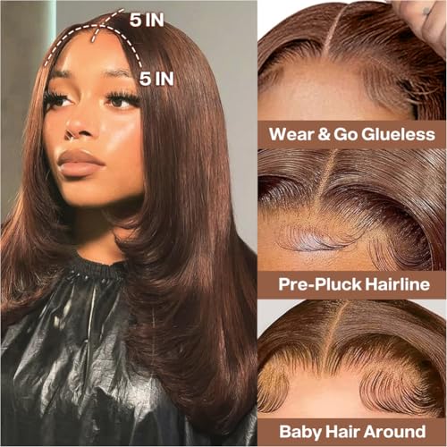 Wear and Go Glueless Bob Wig Human Hair 200% Density 5x5 HD Lace Closure Wigs For Black Women Glueless 5x5 Closure Wigs Human Hair Pre Plucked Bob Brown Color 16 Inch