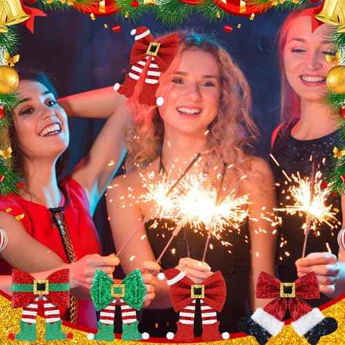 4 Pack Christmas Hair Clips Glitter Sequins Red Bow Hair Clips Glitter Bow Party Cute Decoration Deer Antler Elf Headdress Christmas Decor for Women Gifts