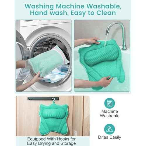 Bath Pillow, Bath Pillows for Tub Neck and Back Support, Soft 4D Air Mesh Bathtub Pillow 16.5 x 17.3 INCH, with 6 Powerful Suction Cups, Bath Accessories Relaxing Gifts for Women (Lake Blue)