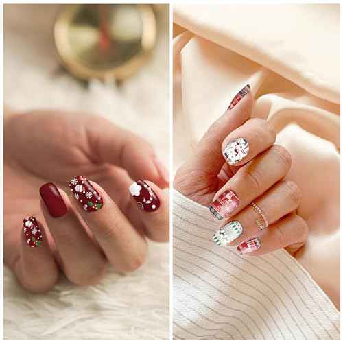 DANNEASY 8 Sheets Christmas Nail Wraps Holiday Nail Polish Stickers Festival Nail Polish Strips for Women Self Adhesive Fingernail Stickers Nails with Nail File, Cuticle Stick