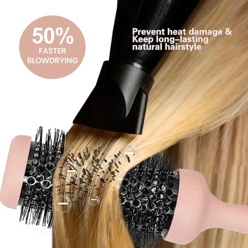 Unique Design Round Brush for Blow Drying, Professional 2.1 inch Round Barrel Brush With Ergonomic Handle for Styling, Curling and Straightening. Pain-Free. Christmas Stocking Stuffer Gift.