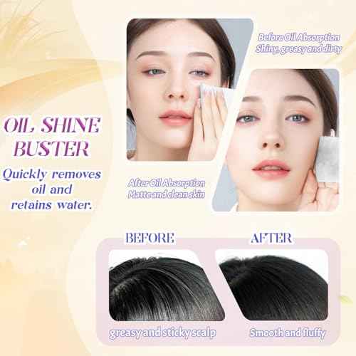 BOROLA 3-in-1 Oil Blotting Paper Set for Face 100 Sheets Oil Absorbing Sheet with Portable Mirror & Adhesive Makeup Puff, Blotting Paper for Oily Skin, Design for Men & Women(Yellow)