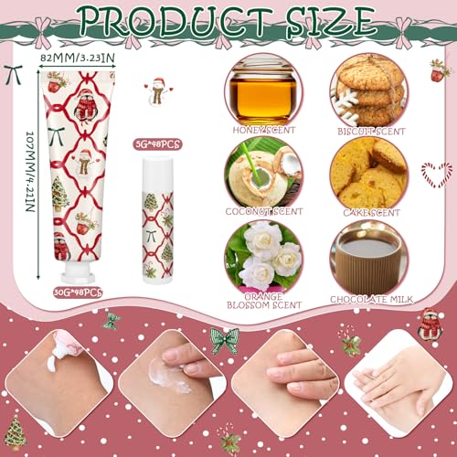 48 Sets Christmas Hand Cream and Lip Balm Bulk Gift Set, 6 Scents Coquette Bowknot Christmas Stocking Stuffer Travel Size Hand Lotion Lip Care Holiday Party Favor Gift for Women Staff Coworker