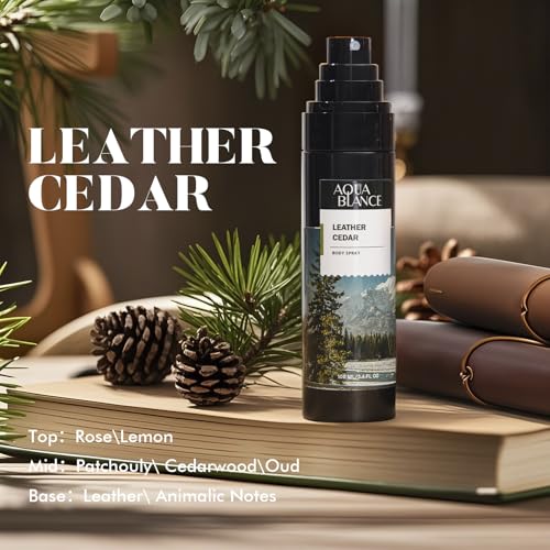 Body Spray for Men, Mens Body Refreshing Spray, Long Lasting, Pack of 3, Each 3.4 Fl Oz, Total 10.2 Fl Oz, Notes of Bergamot, Patchouli, Cedar, Leather