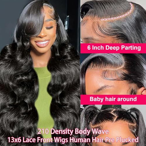 13x6 Lace Front Wigs Human Hair Pre Plucked 210 Density Body Wave HD Lace Front Wigs for Women Human Hair Glueless (Natural Color Body Wave Wig, 26 Inch)