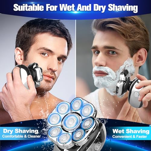 Electric Razor for Men, Upgrade 9D Head Shavers for Bald, 6-in-1 Electric Shaver for Men, Grooming Kit with Nose Hair Trimmer, Waterproof Wet/Dry Shaver, LED Display, Rechargeable Razor Silver