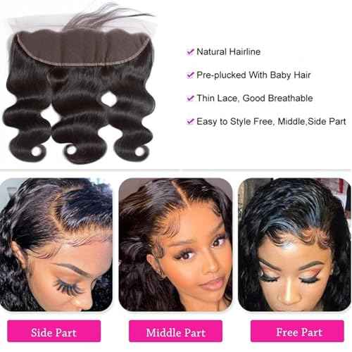 Body Wave Frontal 13 x 4 HD Transparent Lace Frontals With Bangs Baby Hair 100% Remy Human Hair 150% Density Natural Color (13x4 Lace Frontal-Body Wave, 20 Inch)