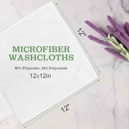 Washcloths Bulk - 100 Pack - Face Towels (12" x 12"), Highly Soft Wash Cloths and Hand Towels, Fast Drying Multi-Purpose Microfiber Cleansing Cloths for Bathroom, Hotel, Spa, and Salon - White