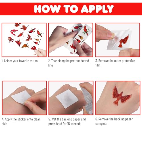 96 PCS Red Cardinal Bird Pre-cut Temporary Tattoos Stickers Spring Flower Themed Party Supplies Birthday Decorations Favors Cute Fake Tattoo Gifts for Kids Girls Boys Decor School Reward Christmas