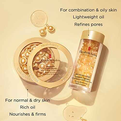 Elizabeth Arden Advanced Lightweight Ceramide Serum Capsules, Skin Strengthening and Refining Face Serum Capsules, Enhances Skin Hydration and Radiance for a Youthful Look, Fragrance Free, 60 Count