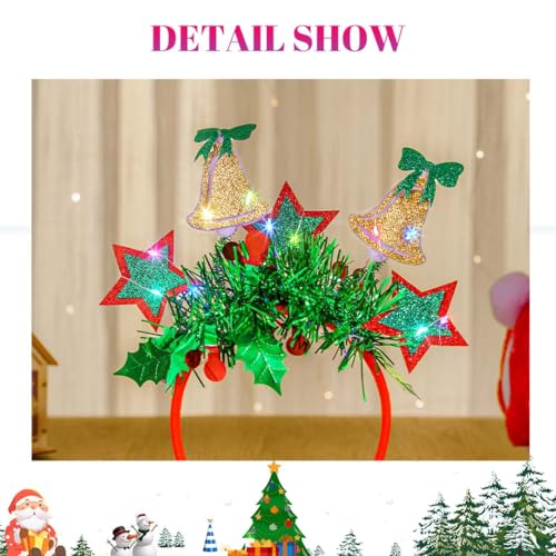 Light Up Christmas Headband LED Glowing Xmas Hairband Holiday Party Hair Accessories for Women