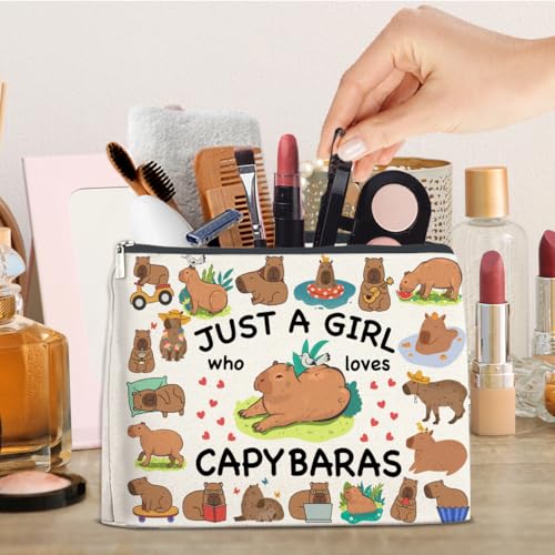 Animal Lovers Gifts Makeup Bag for Teen Girls Women, Birthday Christmas Gift for Capybaras Lovers Pet Owner Sister Bestie Just a Girl Who Loves Capybaras Travel Toiletry Cosmetic Bag for Purse