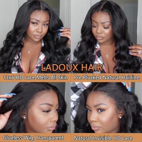 13x6 Lace Front Kinky Straight Wig HD Transparent Yaki Straight Frontal Closure Human Hair Wigs for Women 16Inch 180% Density Glueless Wig Pre Plucked With Baby Hair