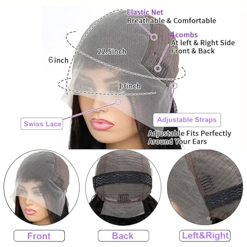 Deep Wave Lace Front Wigs Human Hair 13x6 HD Lace Frontal Wigs Human Hair Pre Plucked 200 Density Deep Curly Glueless Wigs Human Hair For Women Natural Black 20 Inch