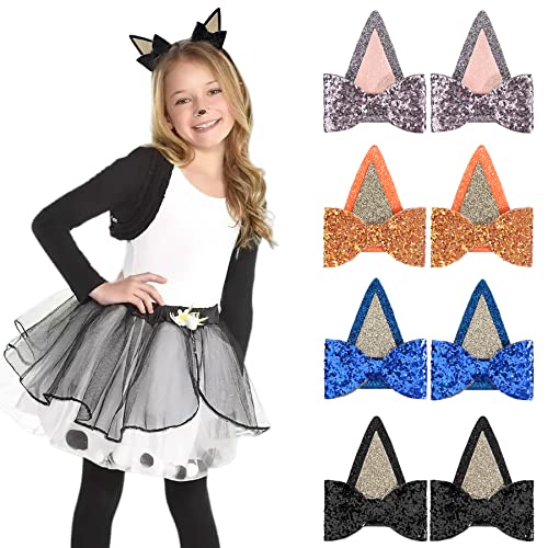 Qearl 12PCS Dog Ears Hair Clips Glitter Hair Bows Clips Cute Blue Hair Accessories for Toddler Girls Birthday Party Supplies in 6 pair